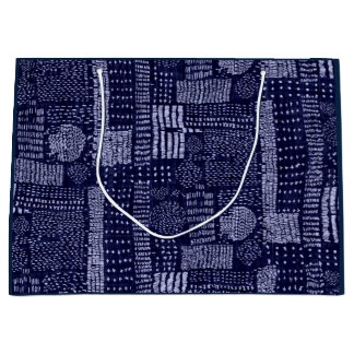GRAND SAC CADEAU CADEAU MOTIF GÉOMÉTRIQUE JAPONAIS EN BLEU SOMBRE