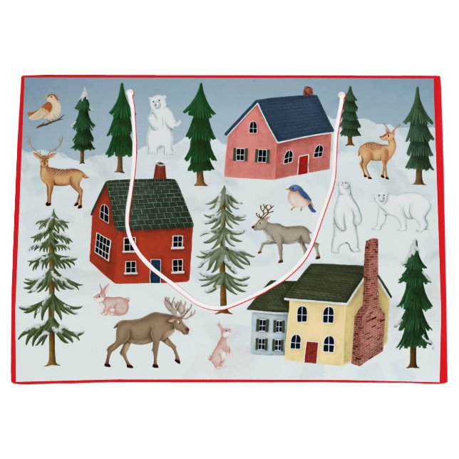 GRAND SAC CADEAU CADEAU VILLAGE EN NEIGE (Devant)