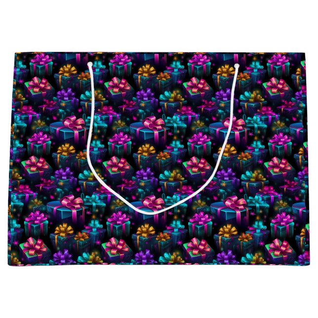 Grand Sac Cadeau Cadeaux de Noël Neon (Devant)