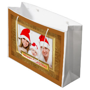 Grand Sac Cadeau Cadre photo en or III + votre photo et votre texte