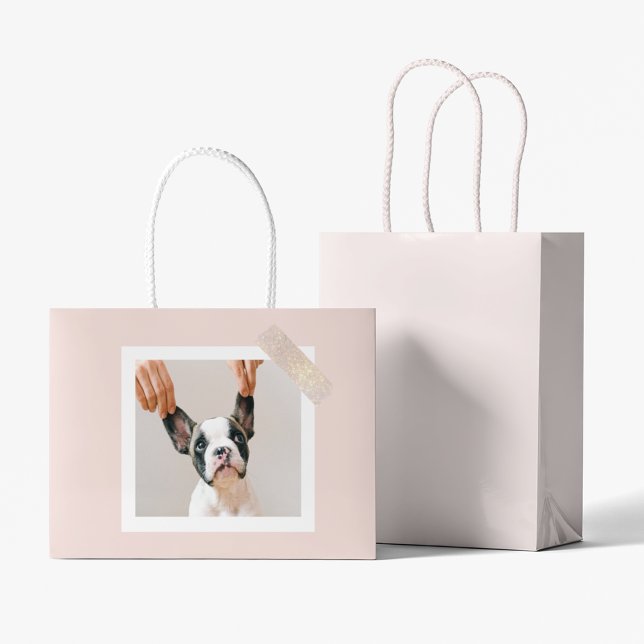 Grand Sac Cadeau Cadre rose Pastel moderne | Photo personnelle de c (Créateur téléchargé)
