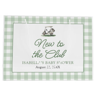 Grand Sac Cadeau Cadre Vert Sauge Golf Nouveau au Club Baby Shower
