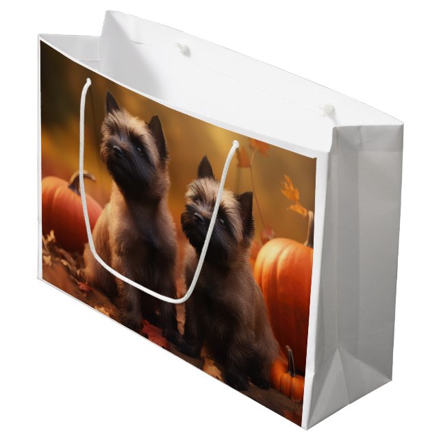 Grand Sac Cadeau Cairn Terrier Chiot Automne Citrouille de plaisir (Devant Angle)