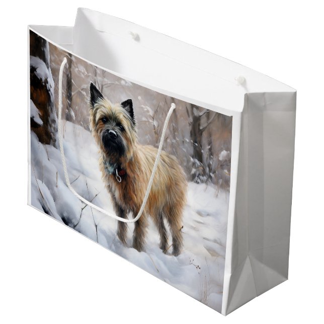 Grand Sac Cadeau Cairn Terrier Qu'Il Neige Noël (Devant Angle)