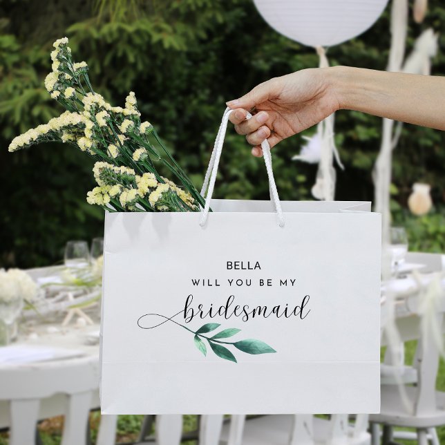 Grand Sac Cadeau Calligraphie Feuille verte mignonne (Créateur téléchargé)