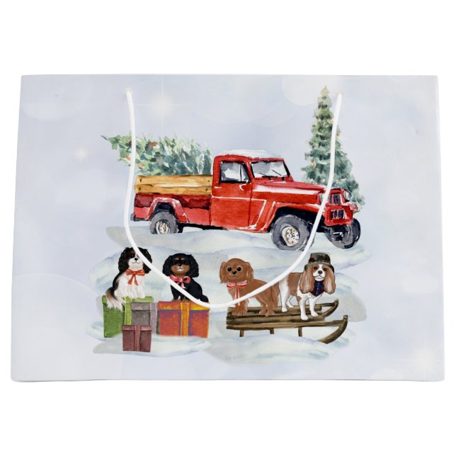 Grand Sac Cadeau Camion d'hiver Cavalier King Charles Spaniels (Devant)