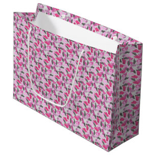 Grand Sac Cadeau Camouflage animal Silhouette rose