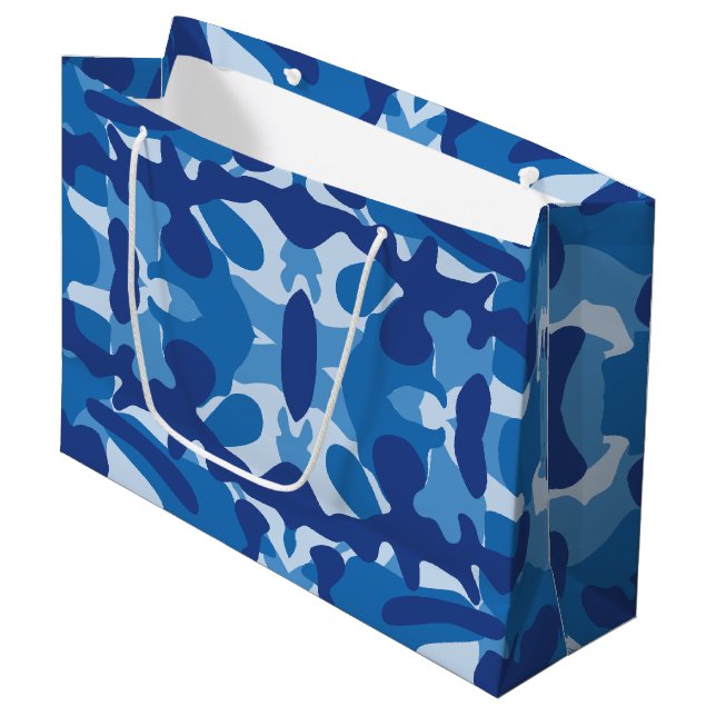Grand Sac Cadeau Camouflage bleu Camo Motif de l'armée Monogramme (Devant Angle)