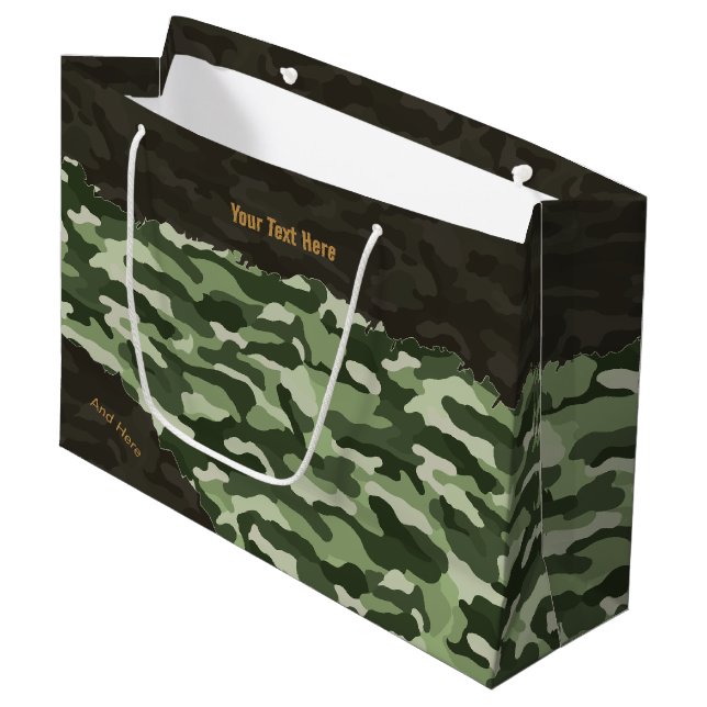 Grand Sac Cadeau Camouflage vert robuste Personnalisé (Devant Angle)