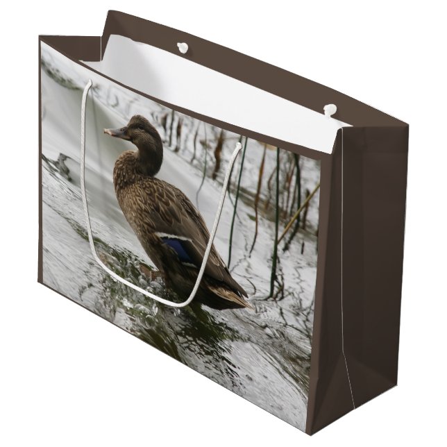 Grand Sac Cadeau Canard gris sur la nuit du lac (Devant Angle)