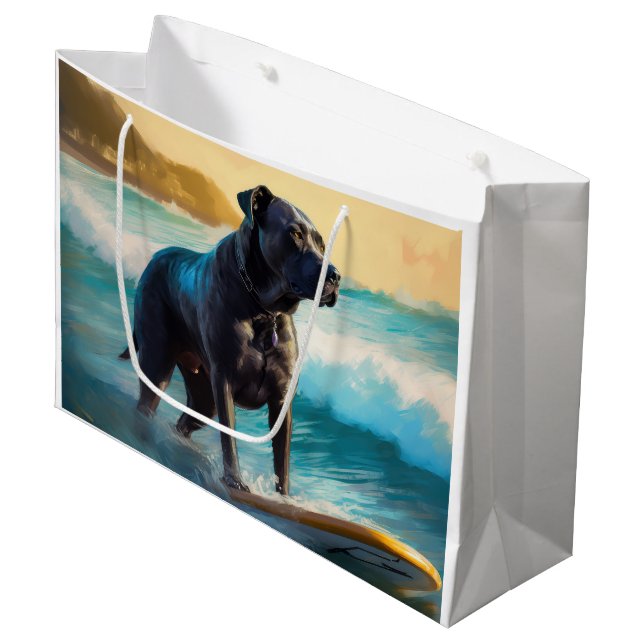 Grand Sac Cadeau Cane Corso Beach Surf Peinture (Devant Angle)