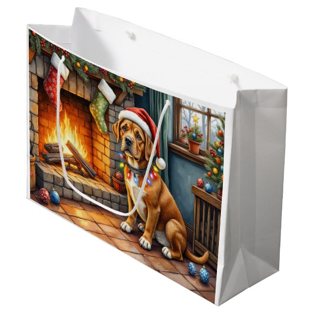 Grand Sac Cadeau Cane Corso Fireplace with Christmas Lights (Devant Angle)