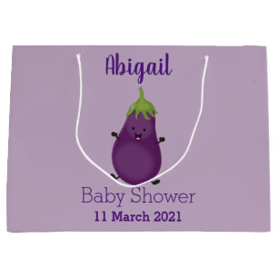 Grand Sac Cadeau Caricature d'aubergine d'aubergine joliment heureu