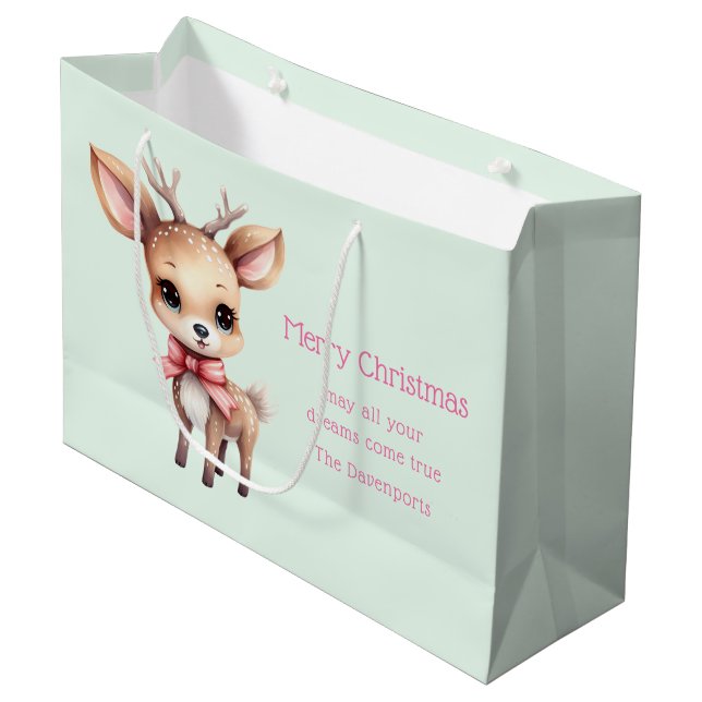 Grand Sac Cadeau Caricature de cerf de bébé mignon Illustration Noë (Devant Angle)