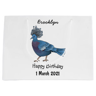 Grand Sac Cadeau Caricature de l'oiseau pigeon couronné Victoria