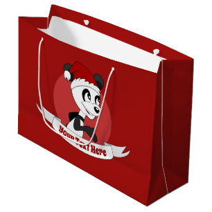 Grand Sac Cadeau Caricature de Noël avec mignon panda ours grand ca