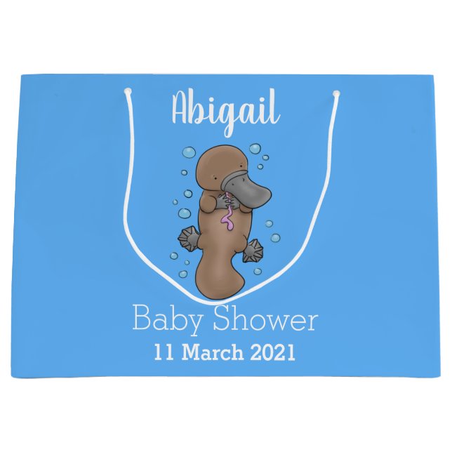 Grand Sac Cadeau Caricature de platypus bébé très heureuse (Devant)