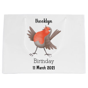 Grand Sac Cadeau Caricature d'oiseau rouge chantant mignon