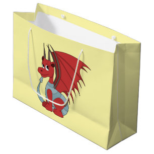 Grand Sac Cadeau Caricature Dragon Rouge