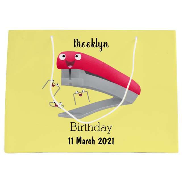 Grand Sac Cadeau Caricature en agrafeuse rouge pâle (Devant)