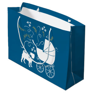 Grand Sac Cadeau Carlin Chien Baby shower Garçon Bleu avec Bow