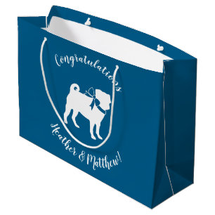 Grand Sac Cadeau Carlin Chien Baby shower Garçon Bleu avec Bow