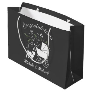 Grand Sac Cadeau Carlin Chien Baby shower Gris Chiot Chien Neutre G
