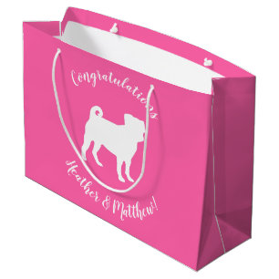 Grand Sac Cadeau Carlin chien Baby shower rose chiot fille