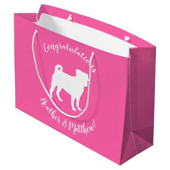 Grand Sac Cadeau Carlin chien Baby shower rose chiot fille (Dos Angle)