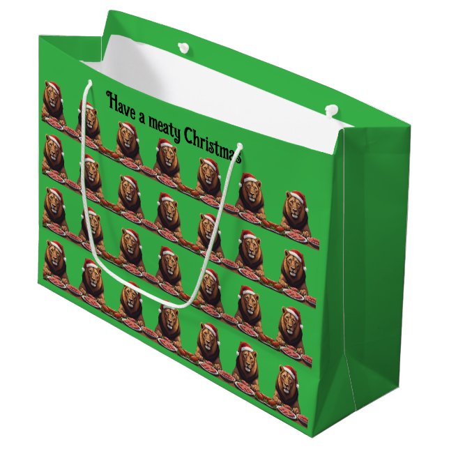 Grand Sac Cadeau carnivore lion Christmas holiday gift bag (Devant Angle)