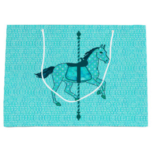 Grand Sac Cadeau Carousel Horse - Turquoise et Aqua
