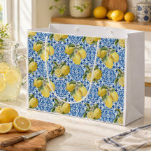 Carreau de citron bleu blanc motif méditerranéen