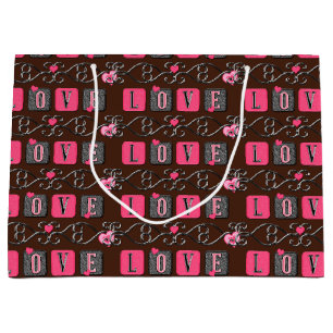 Grand Sac Cadeau Carreaux d'amour-rose-Brown-BROWN-Cadeau L