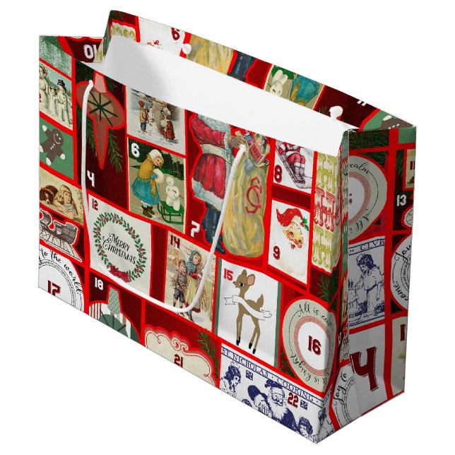 Grand Sac Cadeau Carrés de l'illustration de Noël (Devant Angle)