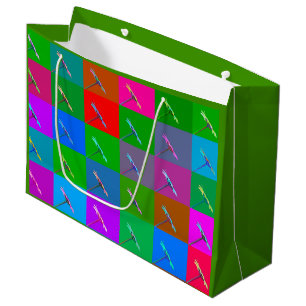 Grand Sac Cadeau Carrés de marguerite colorés, Abstrait petit impri