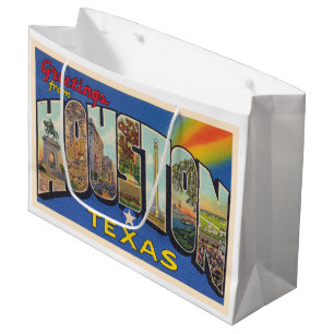 Grand Sac Cadeau Carte postale Houston Texas TX Vintage Grande Lett
