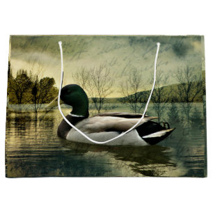 Grand Sac Cadeau Carte postale Patinée vintage Mallard Duck