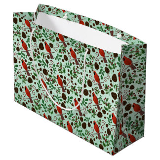 Grand Sac Cadeau Cartes de Noël dessinées à la main avec cardinaux 