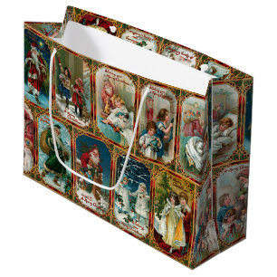 Grand Sac Cadeau Cartes de Noël victoriennes colorées et festives
