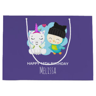Grand Sac Cadeau Cartoon Pals - Bonne licorne et Anniversaire des o