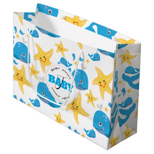 Grand Sac Cadeau Cartoon pour bébé Motif Monogramme pour baleine et (Devant Angle)