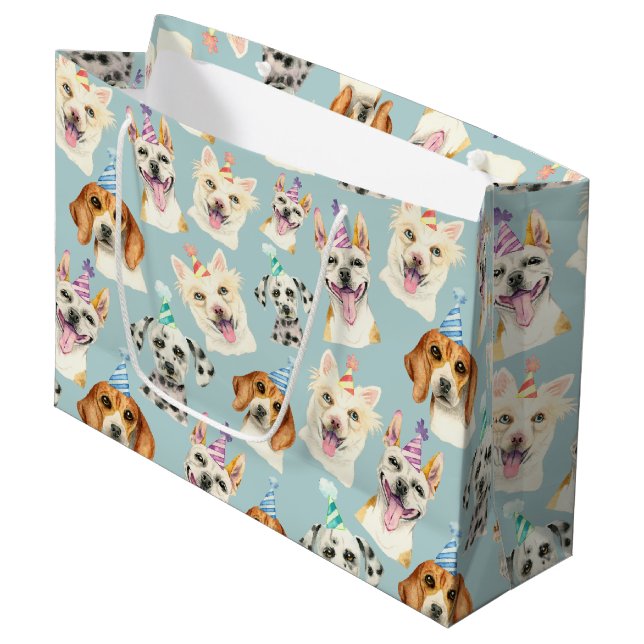 Grand Sac Cadeau Casquette de la fête des Motifs de chiens mignons (Devant Angle)