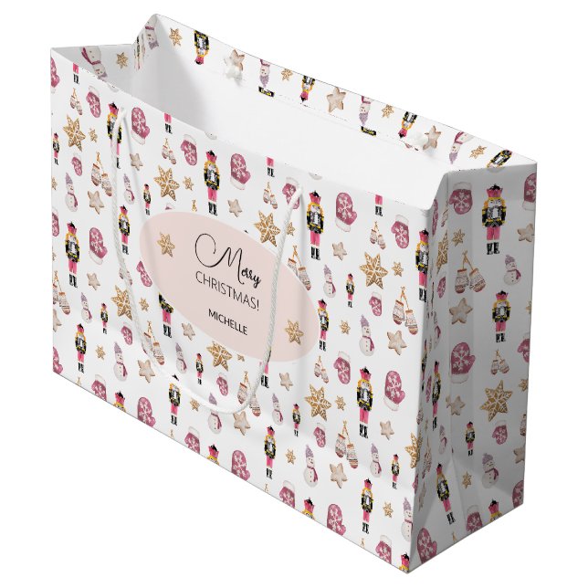 Grand Sac Cadeau Casse-noix rose Sugar Land Aquarelle personnalisée (Devant Angle)