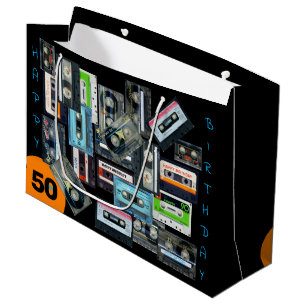 Grand Sac Cadeau Cassette audio rétro Nom de bande mixte Anniversa