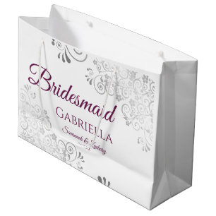 Grand Sac Cadeau Cassis en dentelle d'argent violet blanc Mariage d