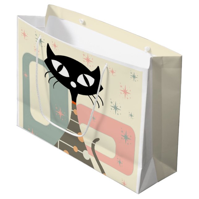 Grand Sac Cadeau Cat du milieu du siècle moderne (Devant Angle)