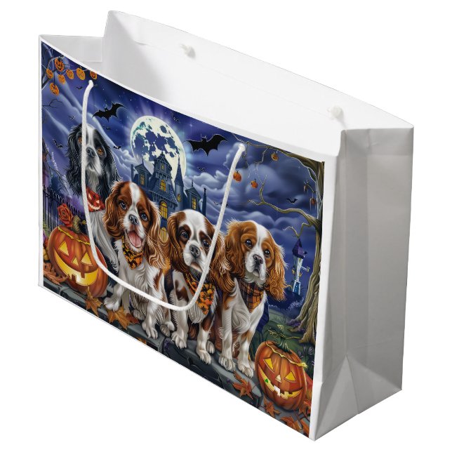 Grand Sac Cadeau Cavalier King Charles Spaniel Halloween Éffrayant (Devant Angle)