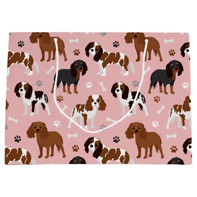 Grand Sac Cadeau Cavalier King Charles Spaniel Paws and Bones (Devant)