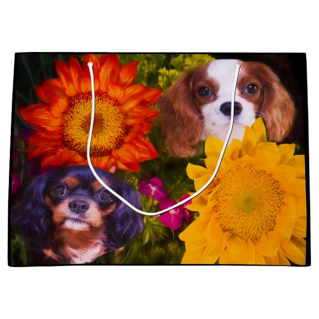 Grand Sac Cadeau Cavalier King Charles Spaniel Tournesols (Devant)