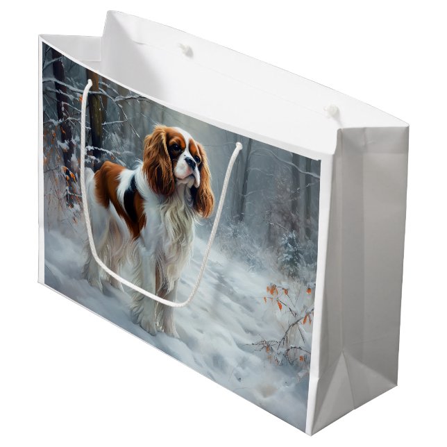 Grand Sac Cadeau Cavalier Roi Laisser Neige Noël Brossé (Devant Angle)